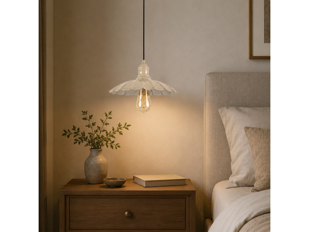 Metalowa lampa wisząca „Volan” – 25 x 25 cm – beżowa