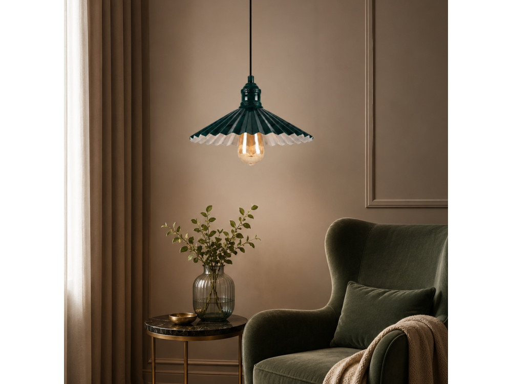 Metalowa lampa wisząca „Plise” – 32 x 32 cm – ciemnozielona