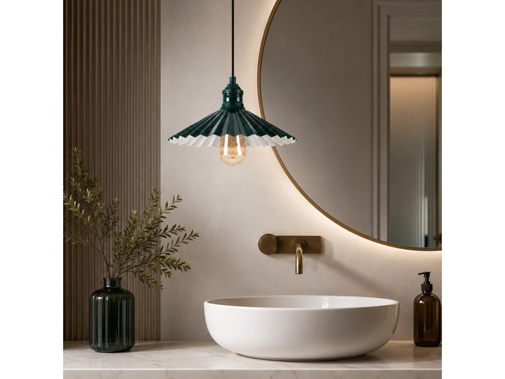 Metalowa lampa wisząca „Plise” – 32 x 32 cm – ciemnozielona