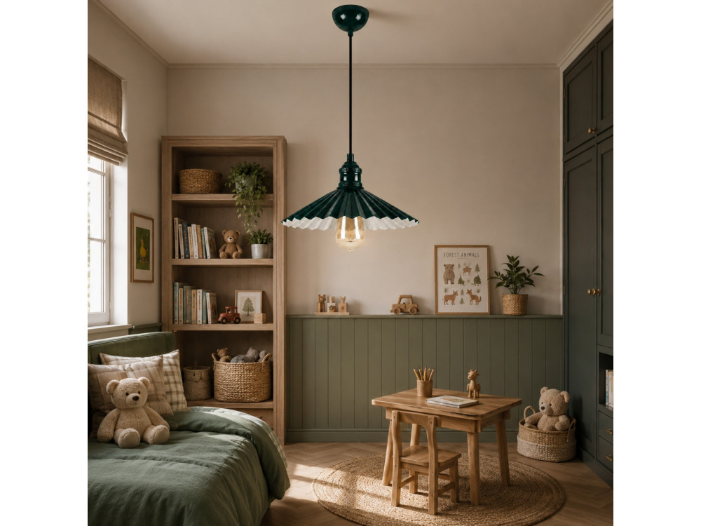 Metalowa lampa wisząca „Plise” – 32 x 32 cm – ciemnozielona