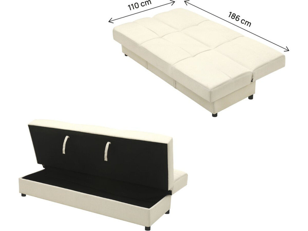 Sofa Clic-Clac "Enzo" - 186 x 80 x 87 cm - 3-osobowa - Beżowa