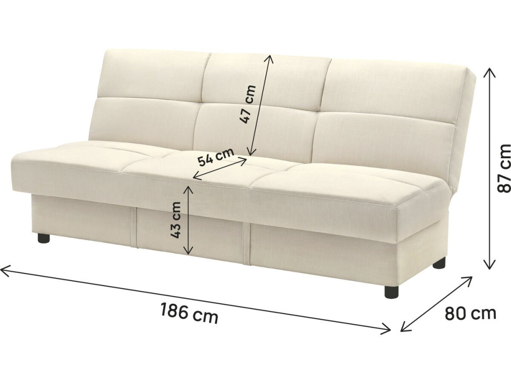 Sofa Clic-Clac "Enzo" - 186 x 80 x 87 cm - 3-osobowa - Beżowa