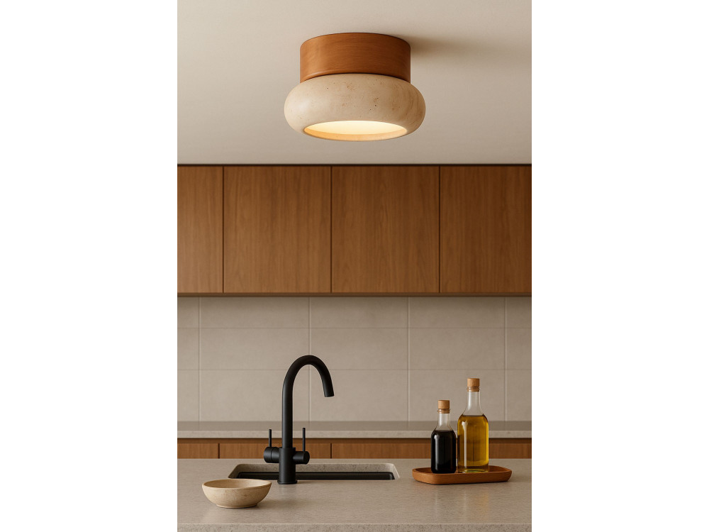 Drewniana lampa sufitowa „Worm-S” – dąb / beż