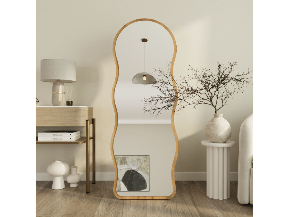 Drewniane lustro stojące „Asial” – 50 x 160 x 2,2 cm – dąb Saphir