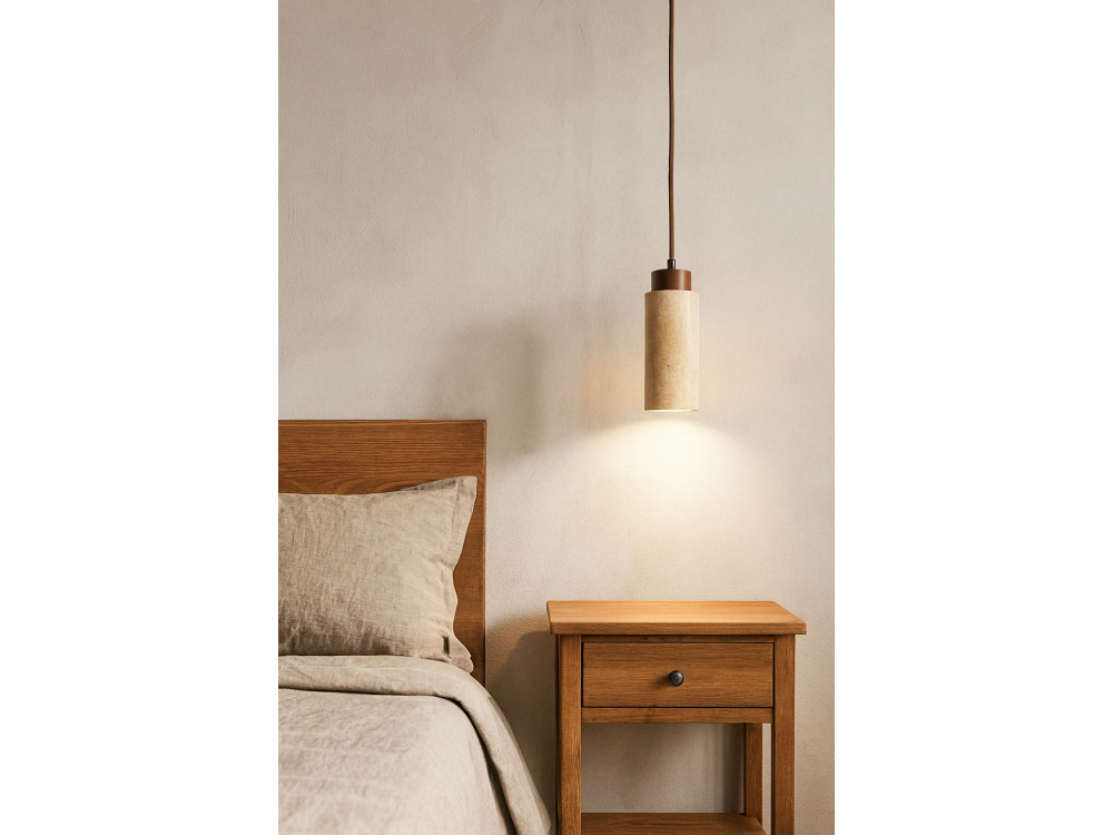 Drewniana lampa wisząca „Babil” – beżowa / orzechowa