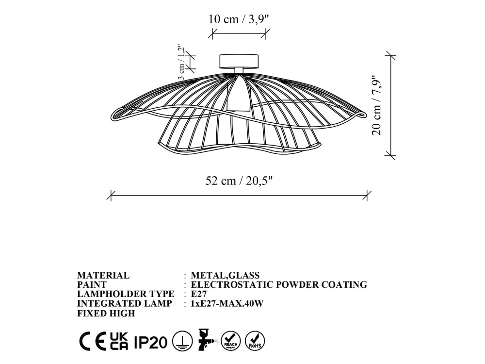 Metalowa lampa sufitowa „Mantar” – 52 x 52 cm – złota