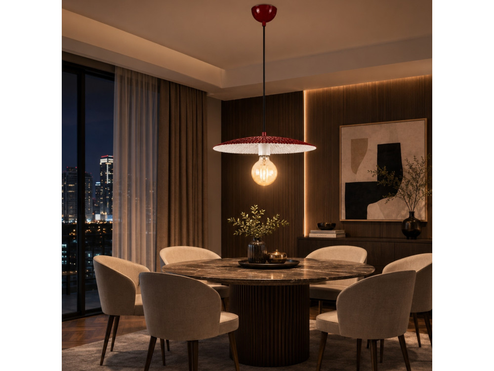 Metalowa lampa wisząca „Soleil” – 39 x 39 cm – kolor bordowy
