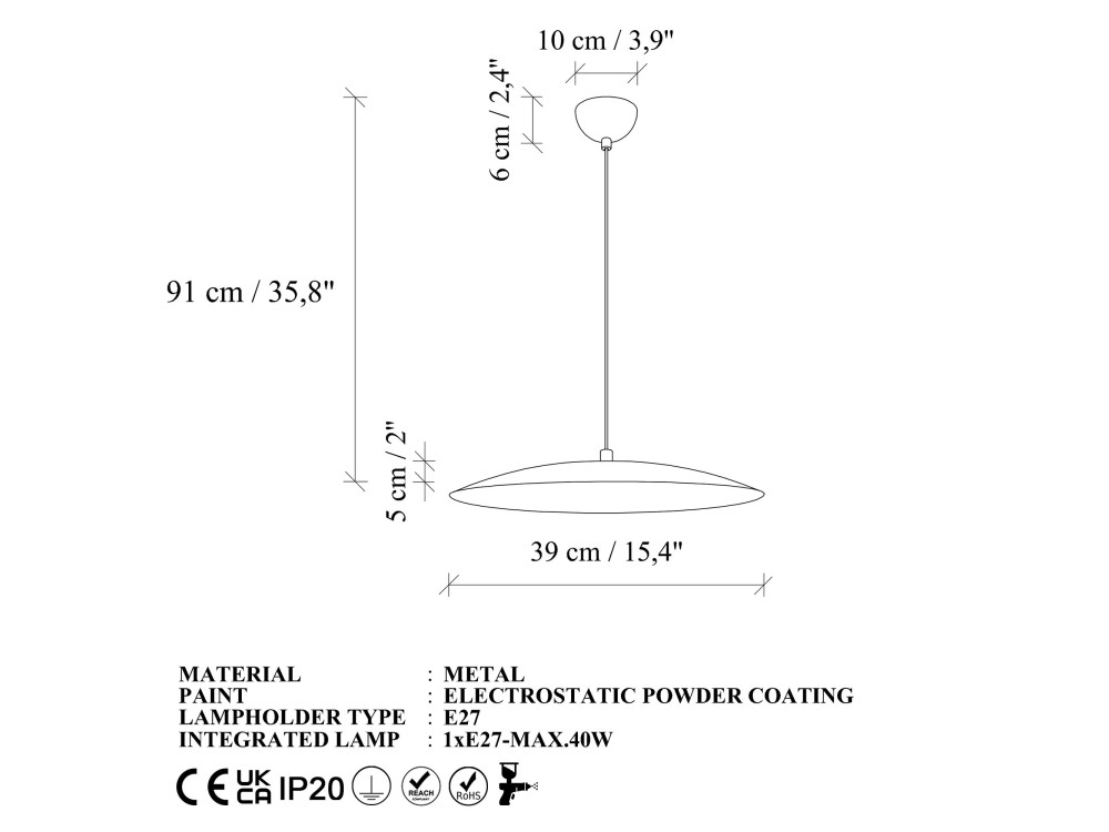Metalowa lampa wisząca „Soleil” – 39 x 39 cm – czarna