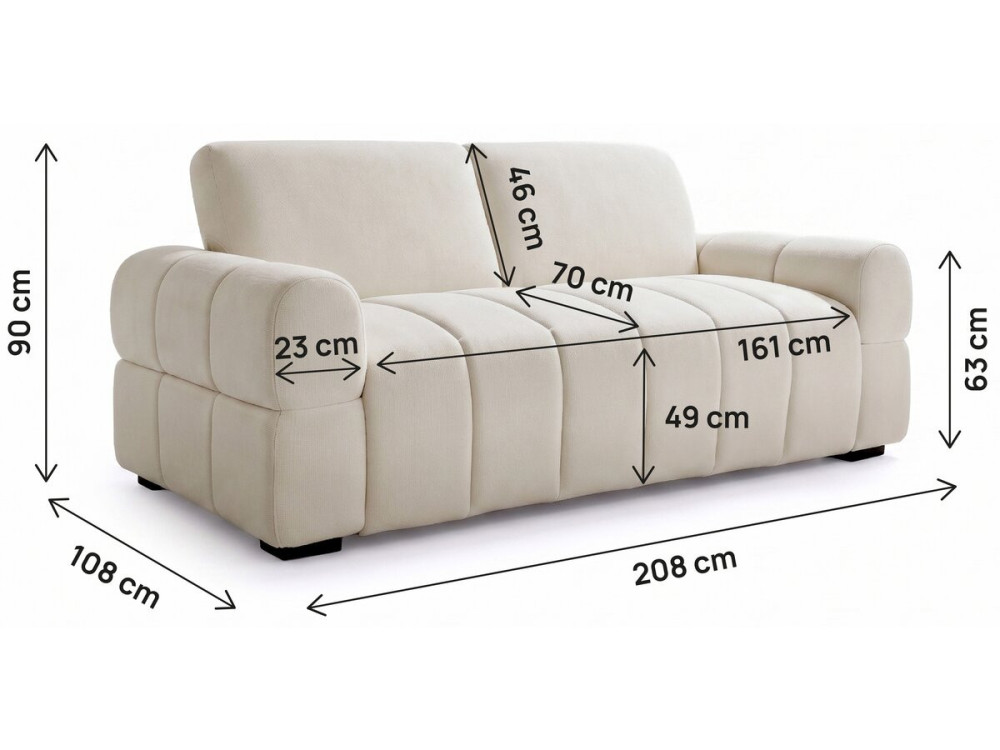 Rozkładana sofa „Zoé” z systemem ekspresowego rozkładania – materac 18 cm – szerokość miejsca do spania 140 cm – 3-osobowa – beż