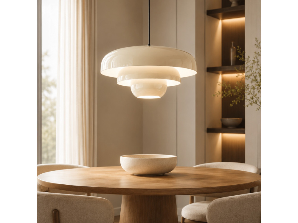 Metalowa lampa wisząca „Layer” – 43 x 43 cm – beżowa