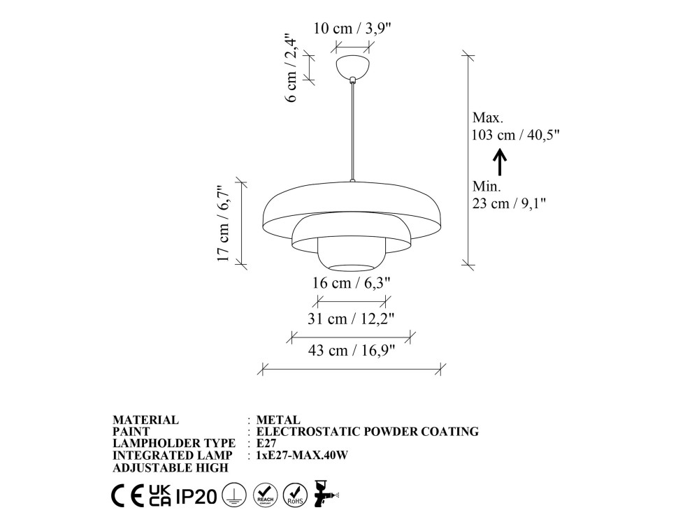Metalowa lampa wisząca „Layer” – 43 x 43 cm – beżowa
