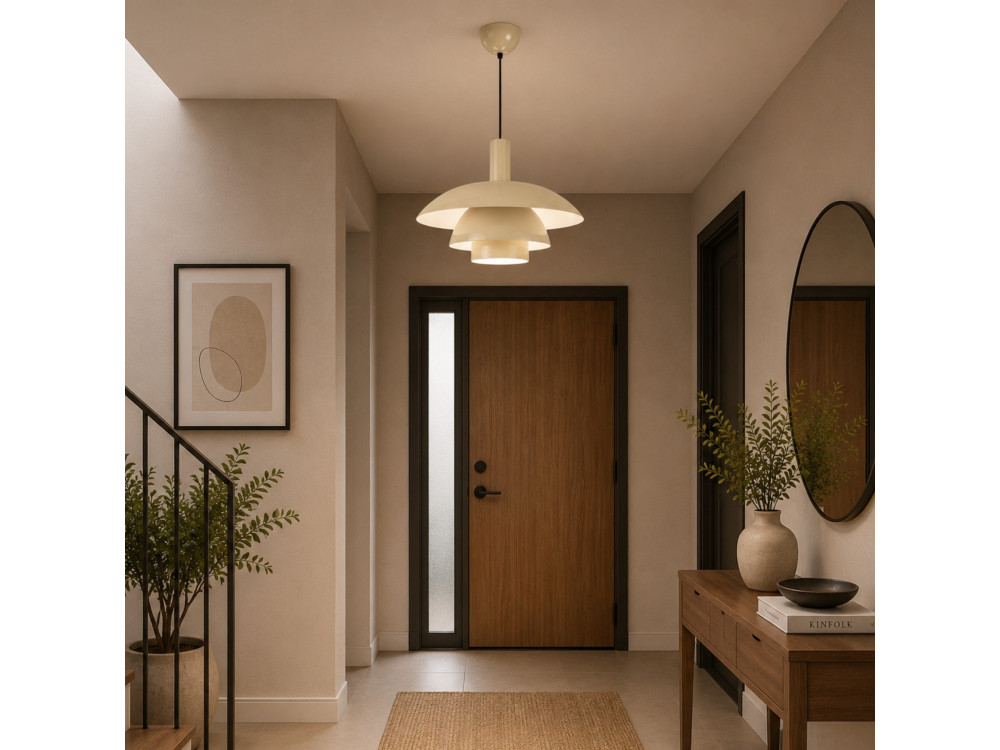 Metalowa lampa wisząca „Layer” – 45 x 45 cm – beżowa