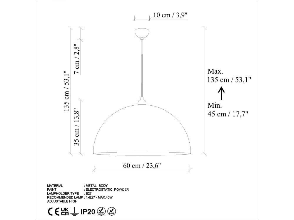 Metalowa lampa wisząca „Kure” – 60 x 60 cm – styl antyczny