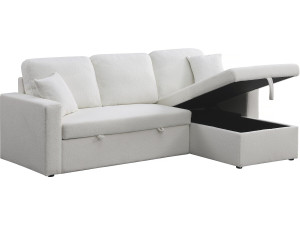 Narożna sofa rozkładana/dwustronna z schowkiem „Alain” – 3-osobowa – Bouclettes – Biała