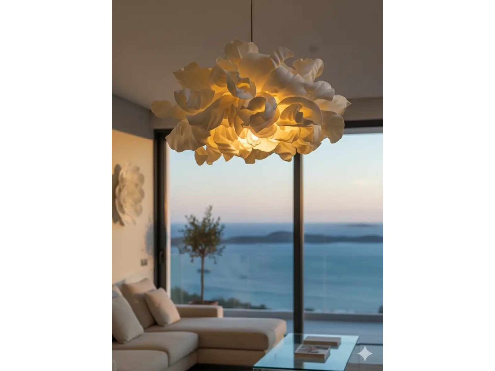 Plastikowa lampa wisząca „MOD0018” – 48 x 48 cm – kremowa