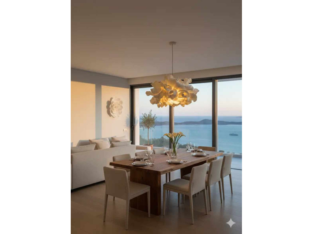 Plastikowa lampa wisząca „MOD0018” – 48 x 48 cm – kremowa