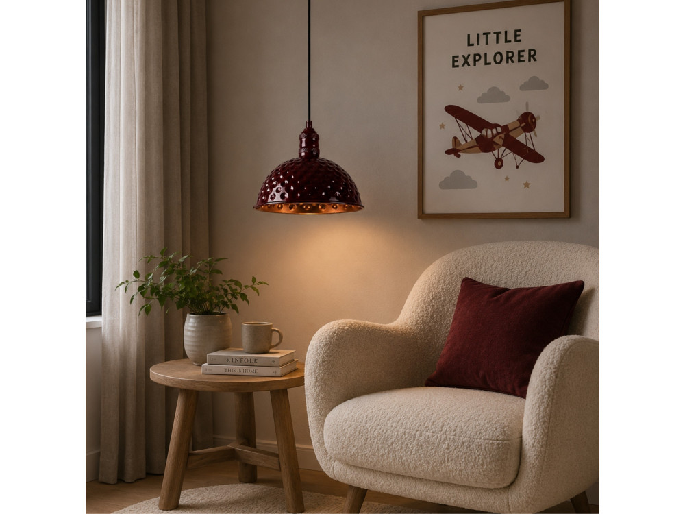 Metalowa lampa wisząca „Echo” – 26 x 26 cm – kolor bordowy