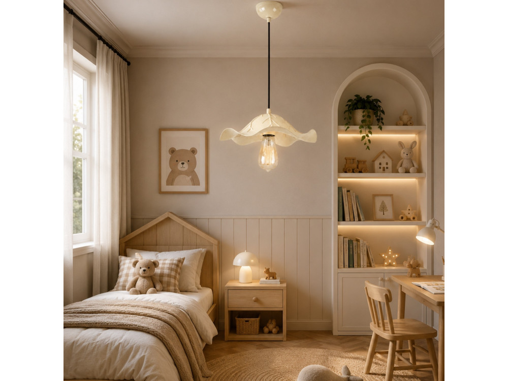 Metalowa lampa wisząca „Liana” – 29 x 29 cm – beżowa