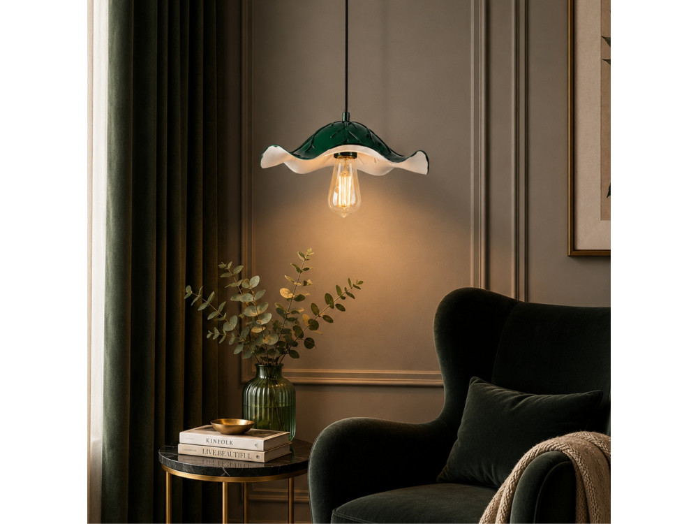 Metalowa lampa wisząca „Liana” – 29 x 29 cm – ciemnozielona