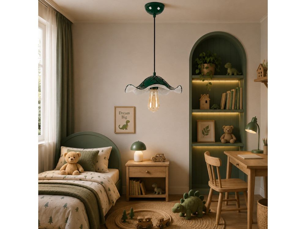 Metalowa lampa wisząca „Liana” – 29 x 29 cm – ciemnozielona