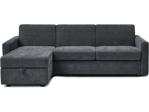 Narożna sofa dwustronna z funkcją szybkiego przekształcania w łóżko, obita tkaniną „Celia” – 3-osobowa – szara