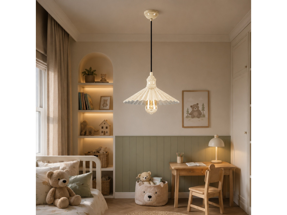 Metalowa lampa wisząca „Plise” – 32 x 32 cm – beżowa