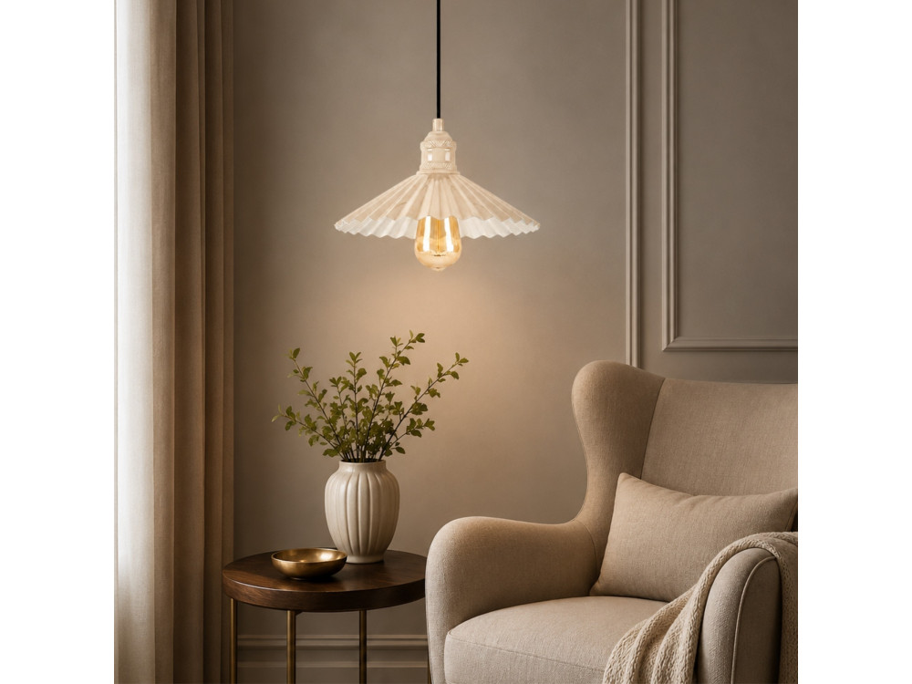 Metalowa lampa wisząca „Plise” – 32 x 32 cm – beżowa