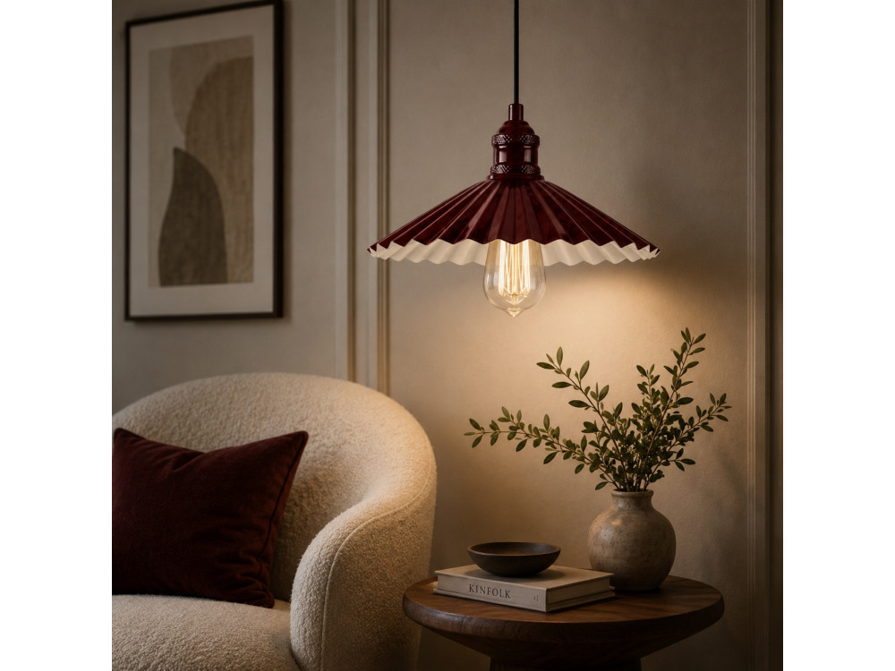 Metalowa lampa wisząca „Plise” – 32 x 32 cm – kolor bordowy