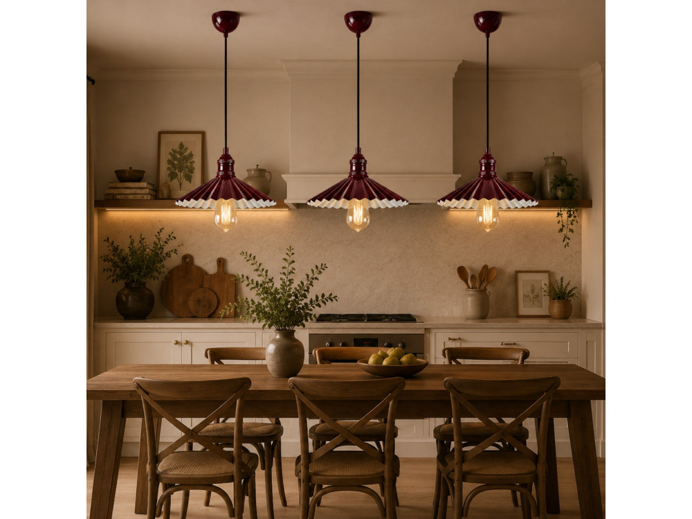 Metalowa lampa wisząca „Plise” – 32 x 32 cm – kolor bordowy