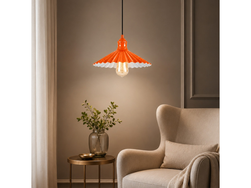 Metalowa lampa wisząca „Plise” – 32 x 32 cm – pomarańczowa