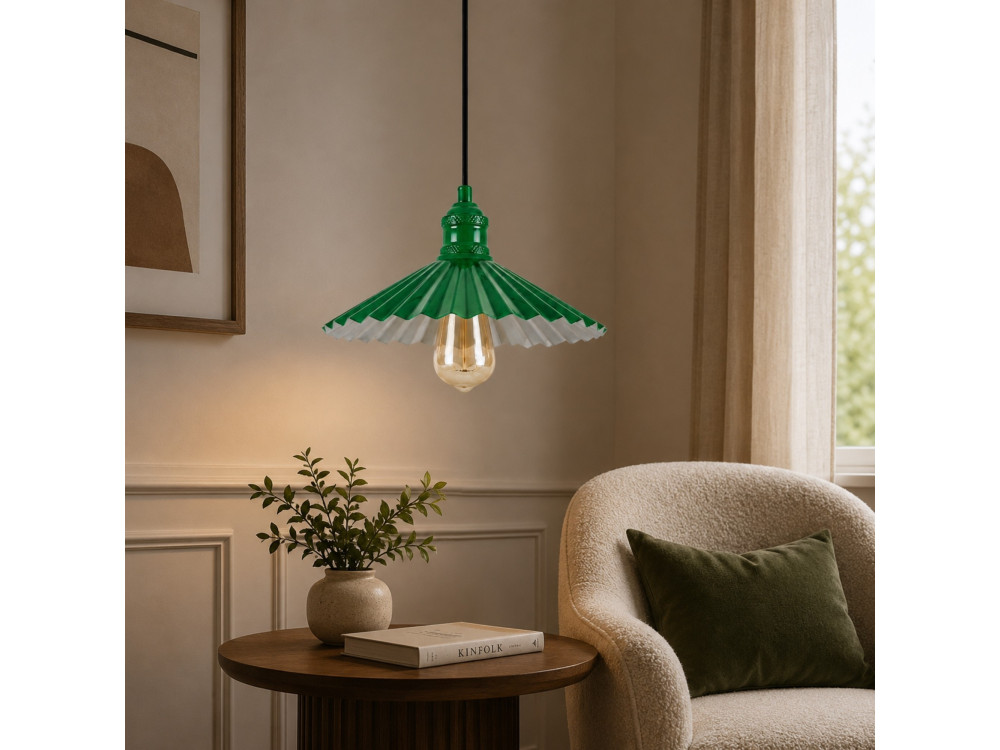 Metalowa lampa wisząca „Plise” – 32 x 32 cm – jasnozielona