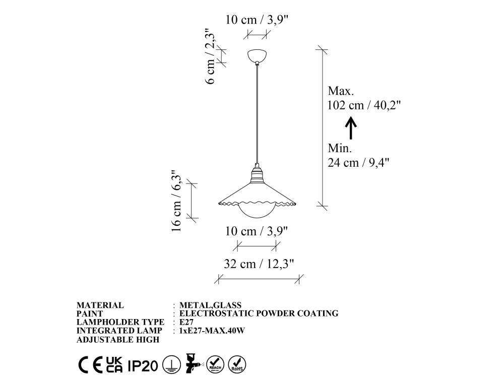 Metalowa lampa wisząca „Plise” – 32 x 32 cm – szara