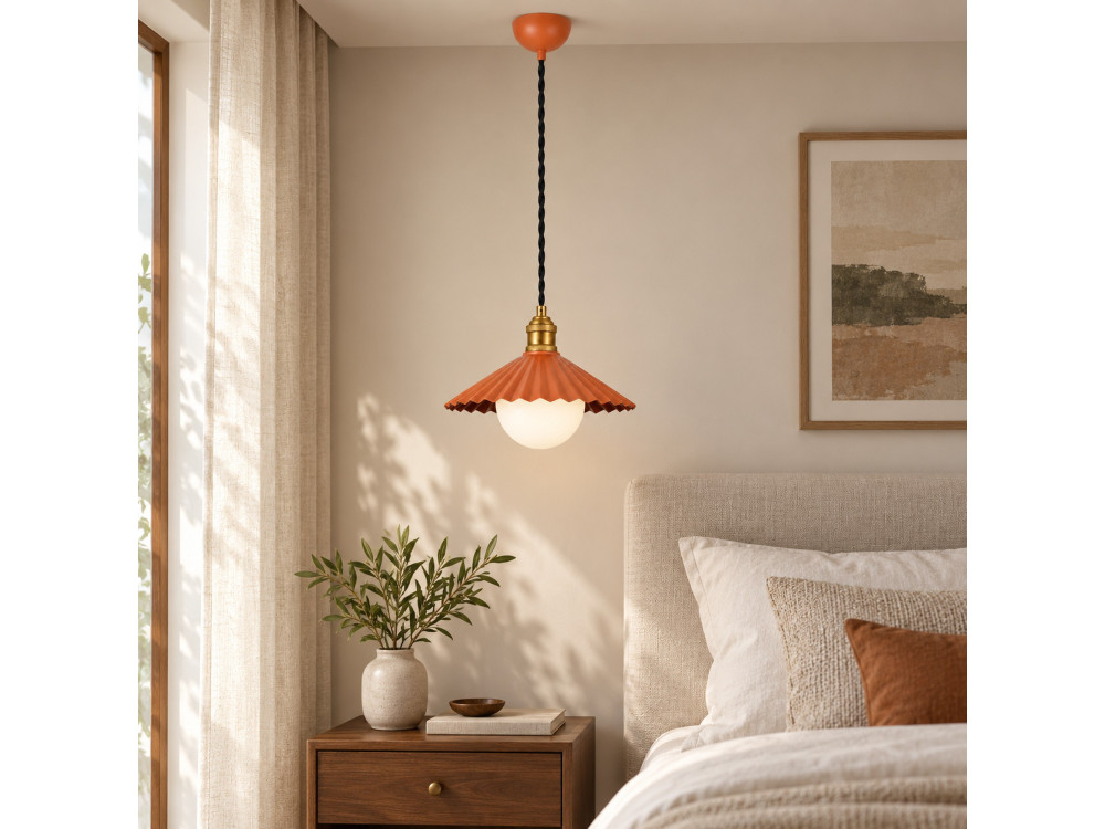 Metalowa lampa wisząca „Plise” – 32 x 32 cm – pomarańczowa