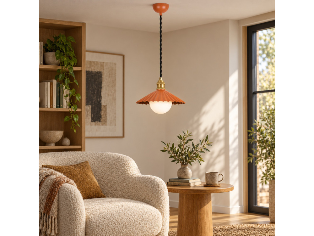 Metalowa lampa wisząca „Plise” – 32 x 32 cm – pomarańczowa
