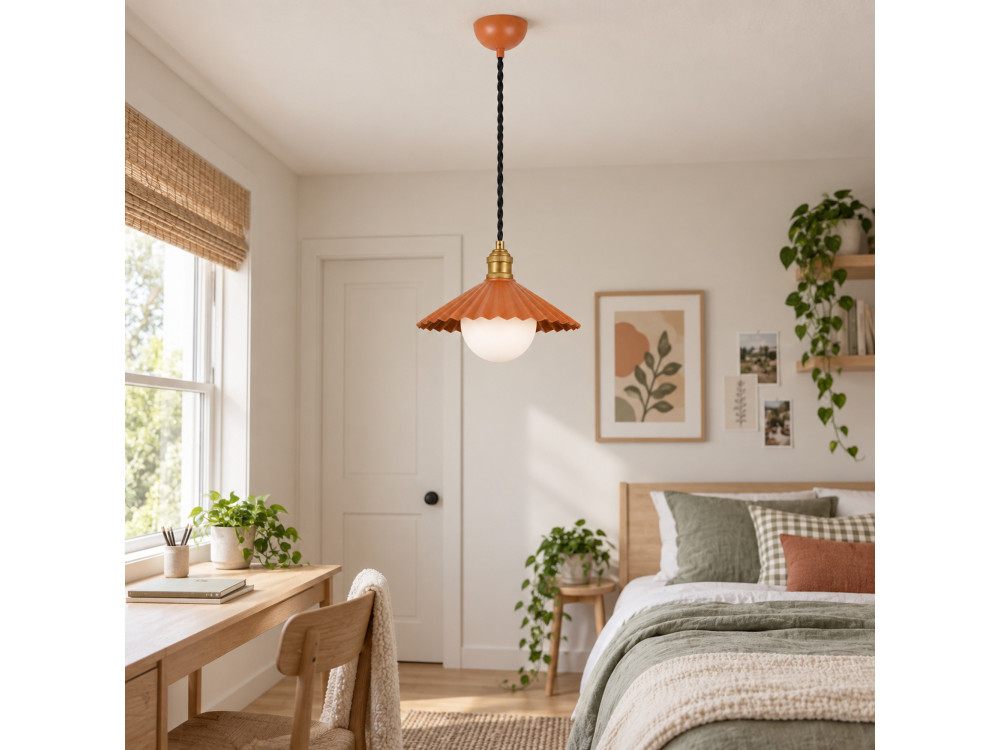 Metalowa lampa wisząca „Plise” – 32 x 32 cm – pomarańczowa