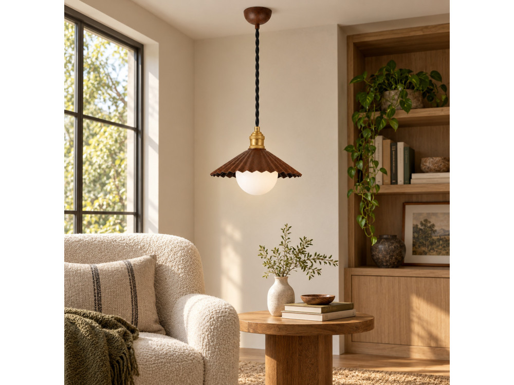 Metalowa lampa wisząca „Plise” – 32 x 32 cm – ciemny brąz