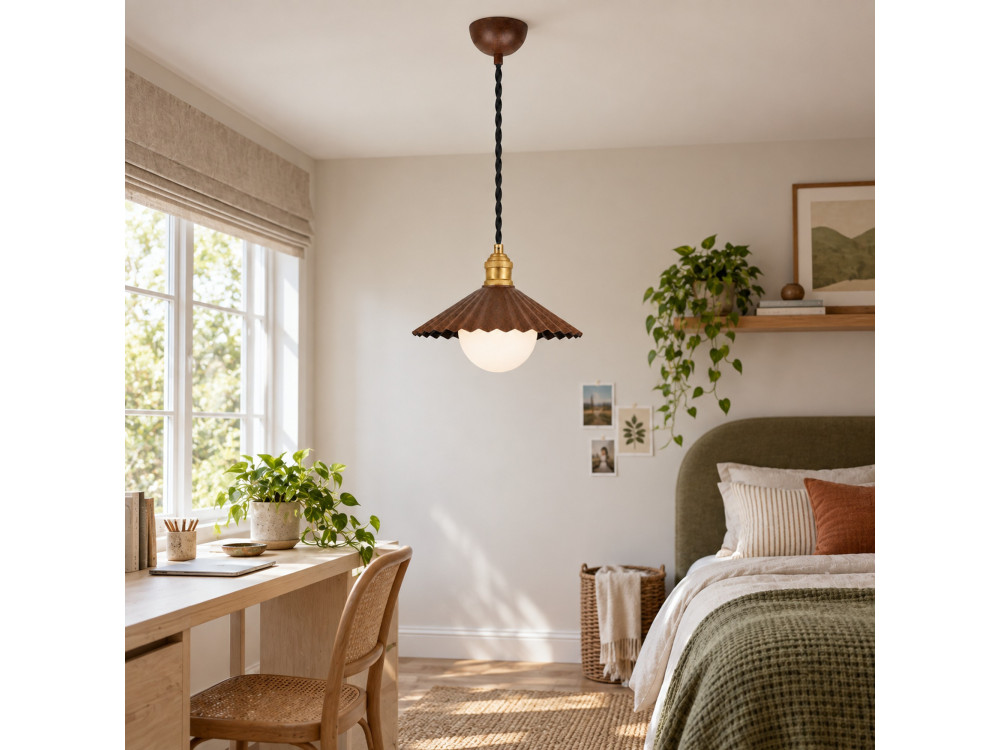 Metalowa lampa wisząca „Plise” – 32 x 32 cm – ciemny brąz