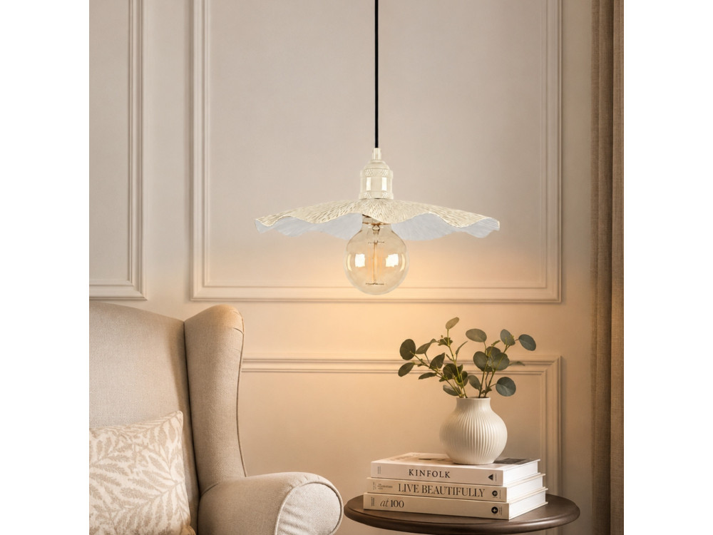 Metalowa lampa wisząca „Ondula” – 34 x 34 cm – beżowa