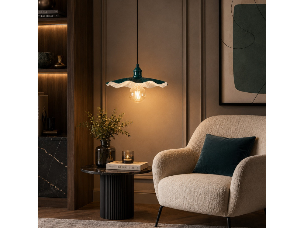 Metalowa lampa wisząca „Ondula” – 34 x 34 cm – ciemnozielona
