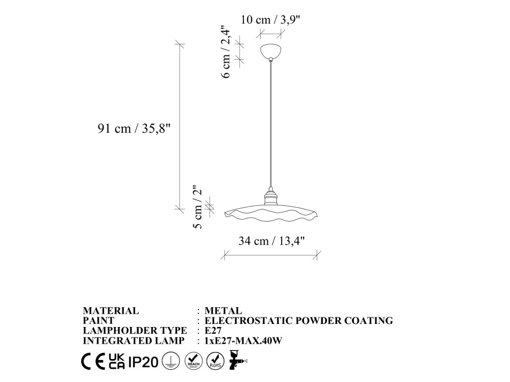 Metalowa lampa wisząca „Ondula” – 34 x 34 cm – ciemnozielona
