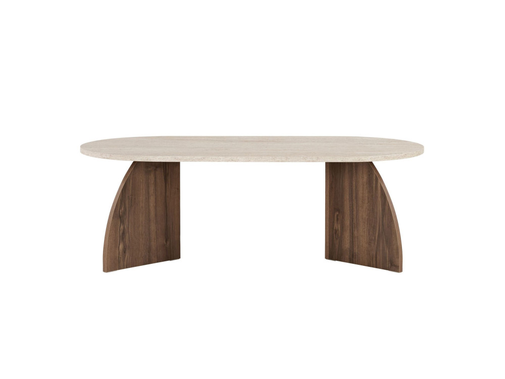 Drewniany stolik kawowy „Melina” – 120 x 40 x 60 cm – trawertyn / orzech wenecki