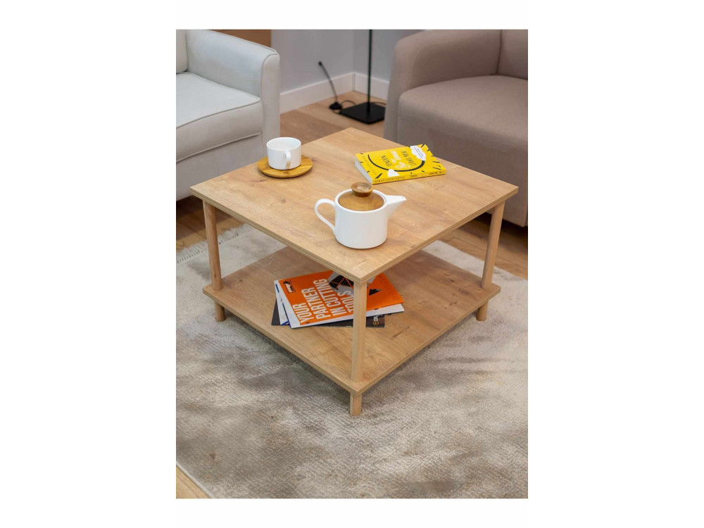Drewniany stolik kawowy „Peka-0049” – 60 x 42,5 x 60 cm – dąb Saphir