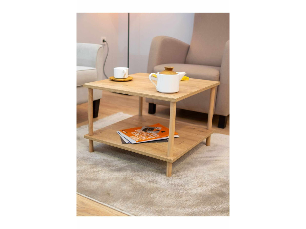 Drewniany stolik kawowy „Peka-0049” – 60 x 42,5 x 60 cm – dąb Saphir