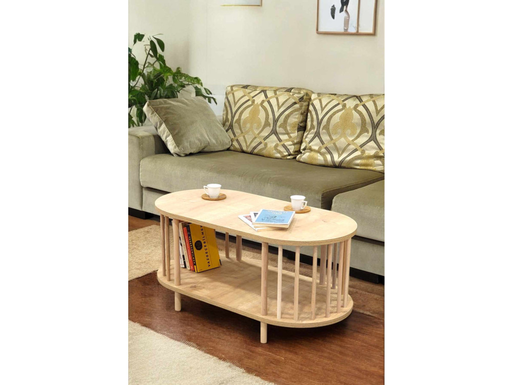 Drewniany stolik kawowy „Peka-0111” – 90 x 43 x 45 cm – dąb Saphir