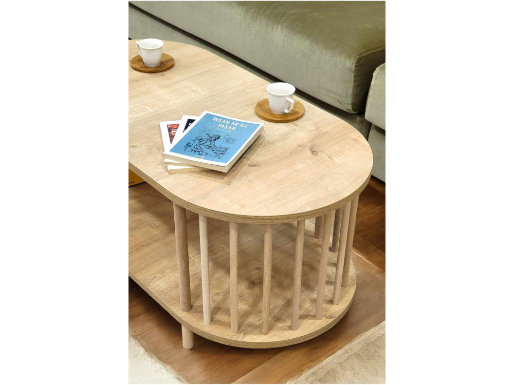 Drewniany stolik kawowy „Peka-0111” – 90 x 43 x 45 cm – dąb Saphir
