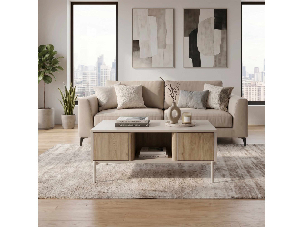 Drewniany stolik kawowy „VENTRO” – 100 x 42 x 60 cm – kamionka