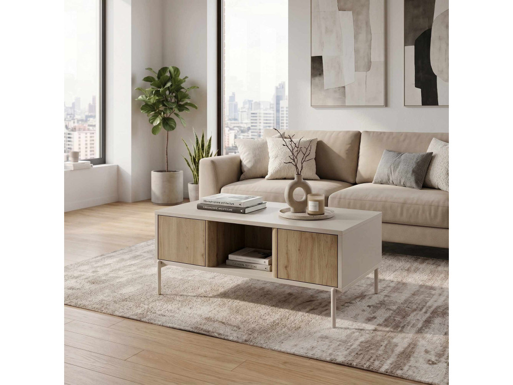 Drewniany stolik kawowy „VENTRO” – 100 x 42 x 60 cm – kamionka