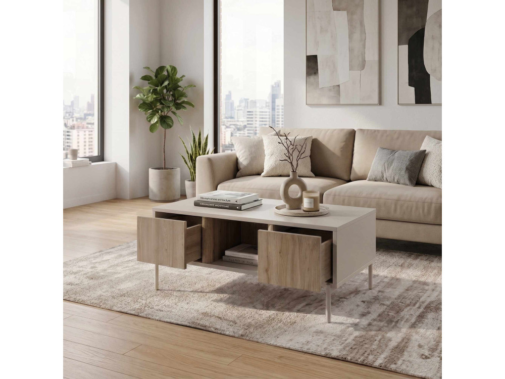 Drewniany stolik kawowy „VENTRO” – 100 x 42 x 60 cm – kamionka