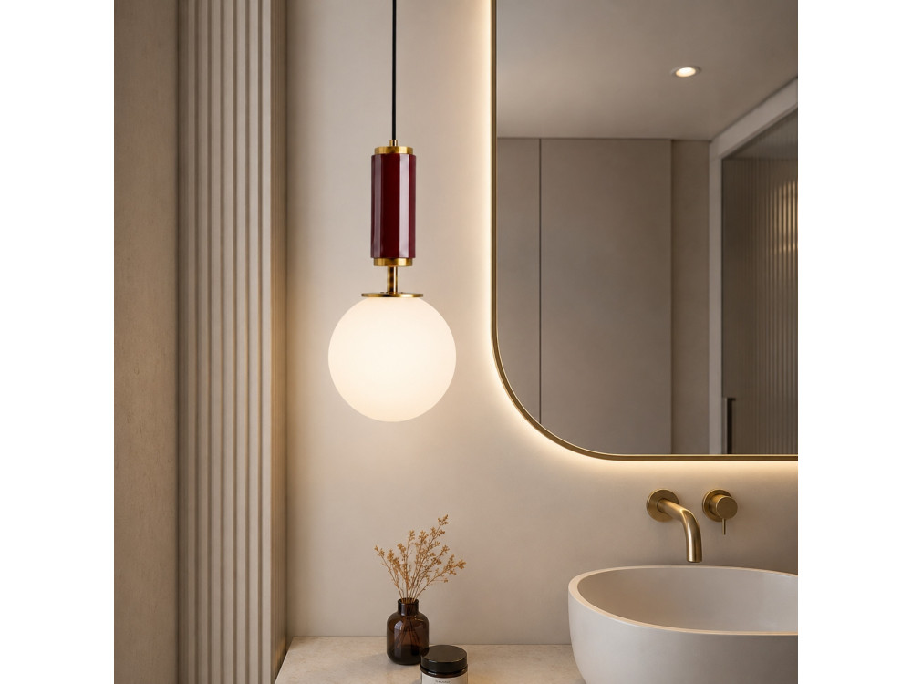 Metalowa lampa wisząca „Moira” – 15 x 15 x 120 cm – czerwona