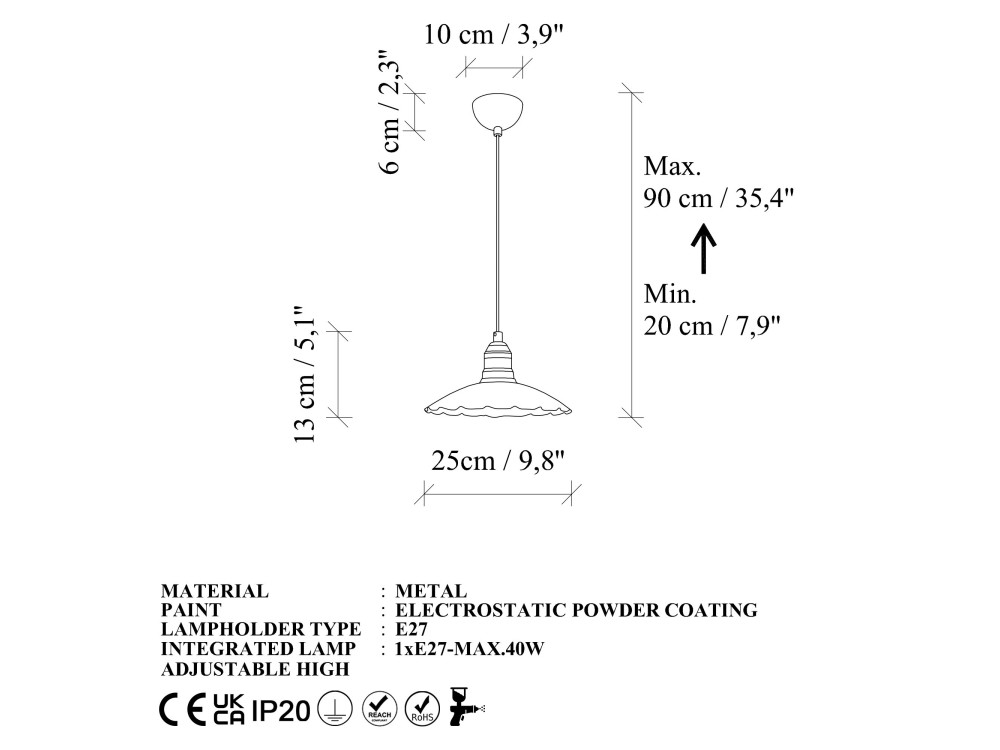 Metalowa lampa wisząca „Volan” – 25 x 25 cm – kolor bordowy